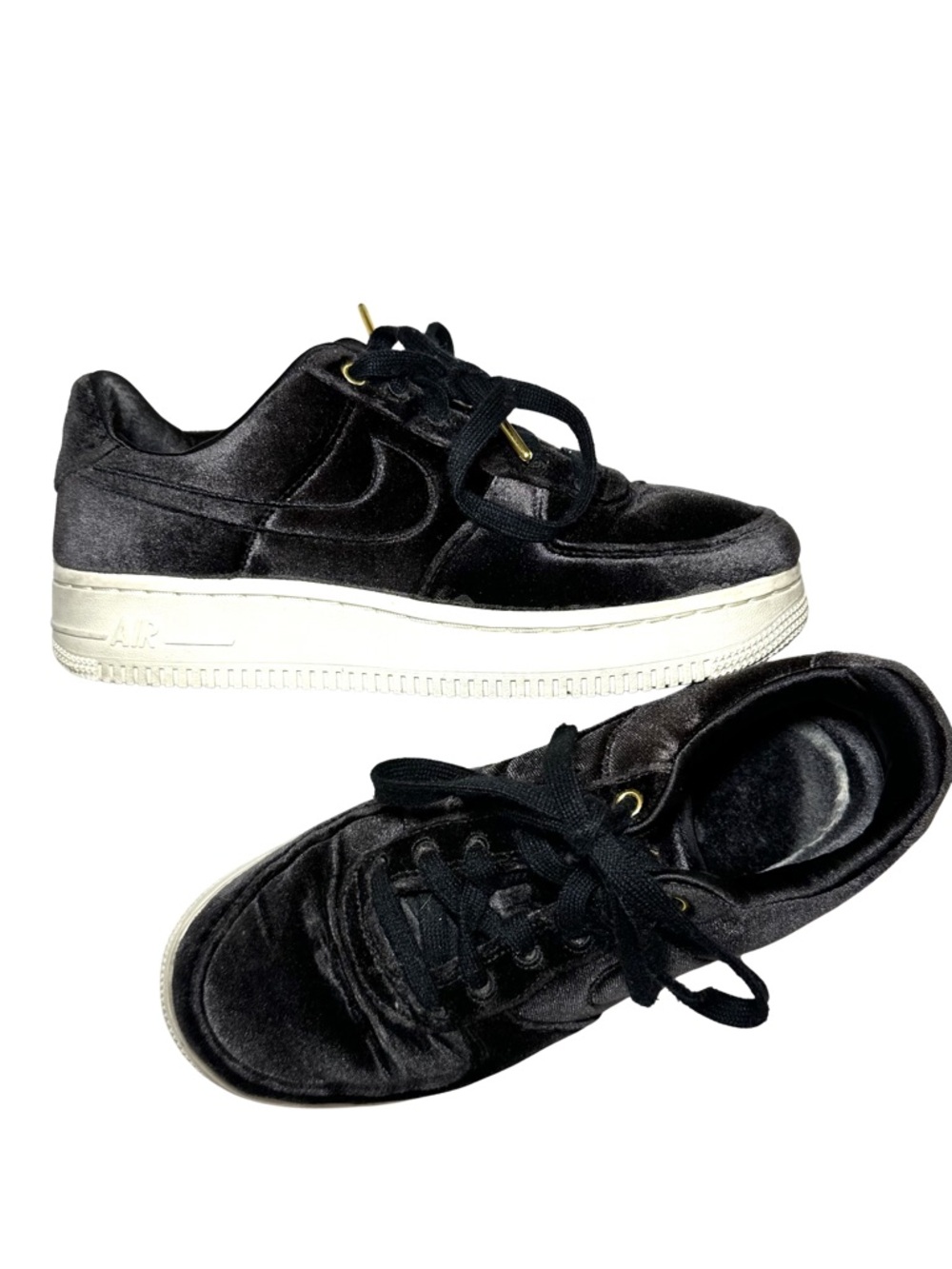 NIKE Air Force Velvet 1 AF1 Low Black Youth 4.5 Women’s 6 Lux Streetwear Sneaker